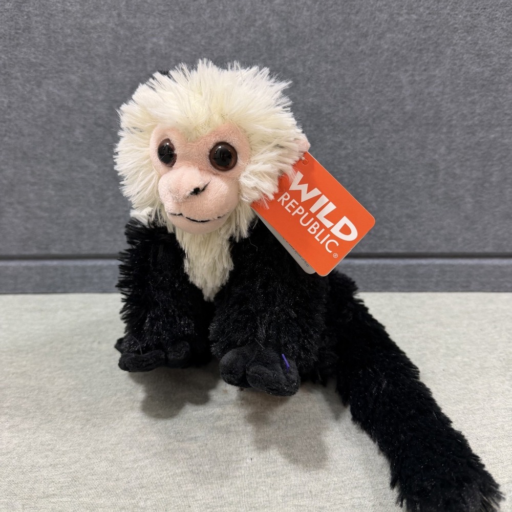 Wild Republic Cuddlekins Mini Capuchin Monkey Plush 8" Black White New With Tags